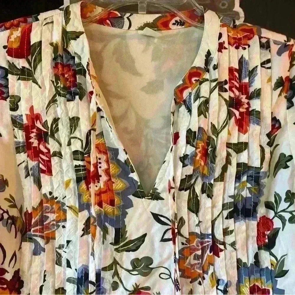 Old Navy Pintuck Floral Swing Tunic Dress Sz S Long Sleeves Knee Length - Picture 3 of 7